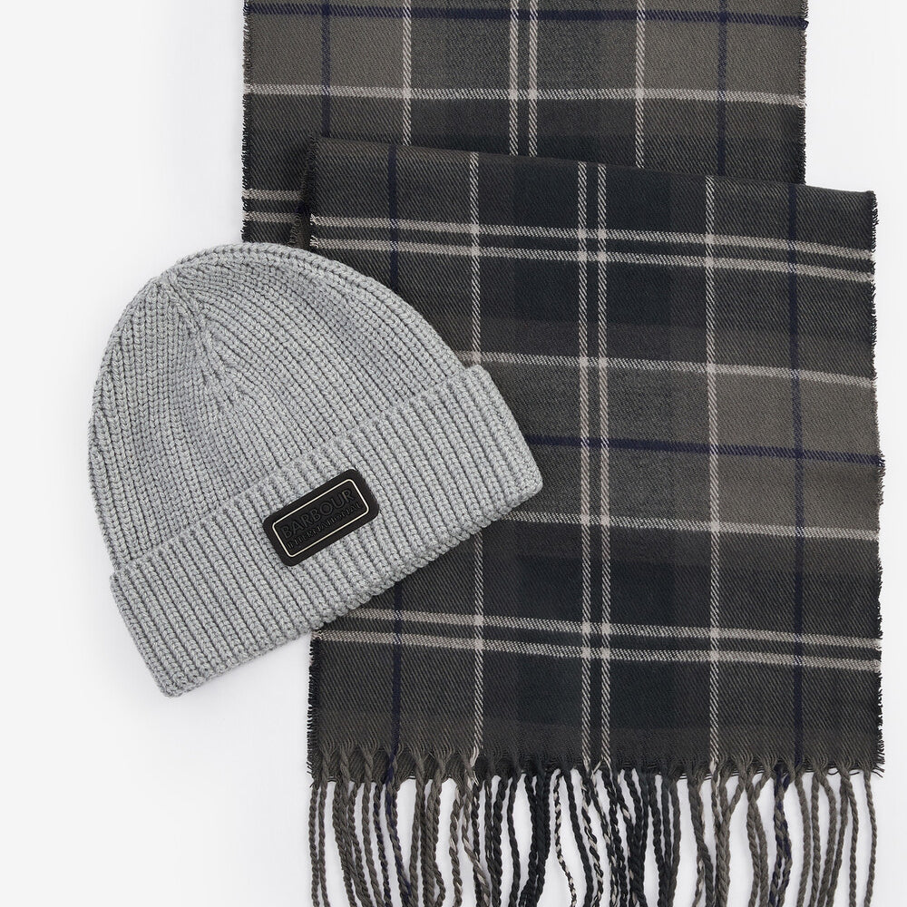 Barbour SWEEPER BEANIE & SCARF Gift Set Mens Grey