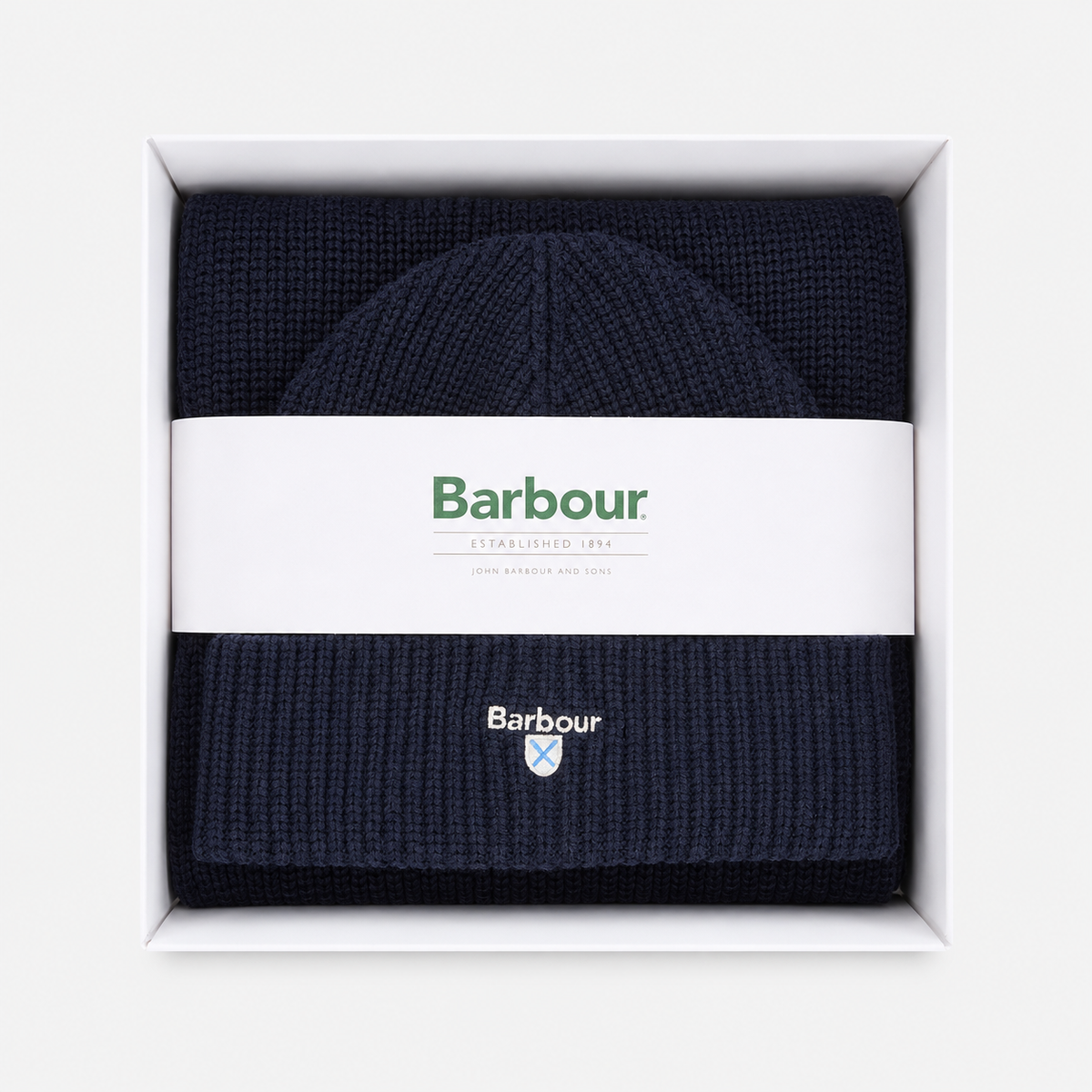 Barbour CASCADE BEANIE & SCARF SET Mens Beanie Navy