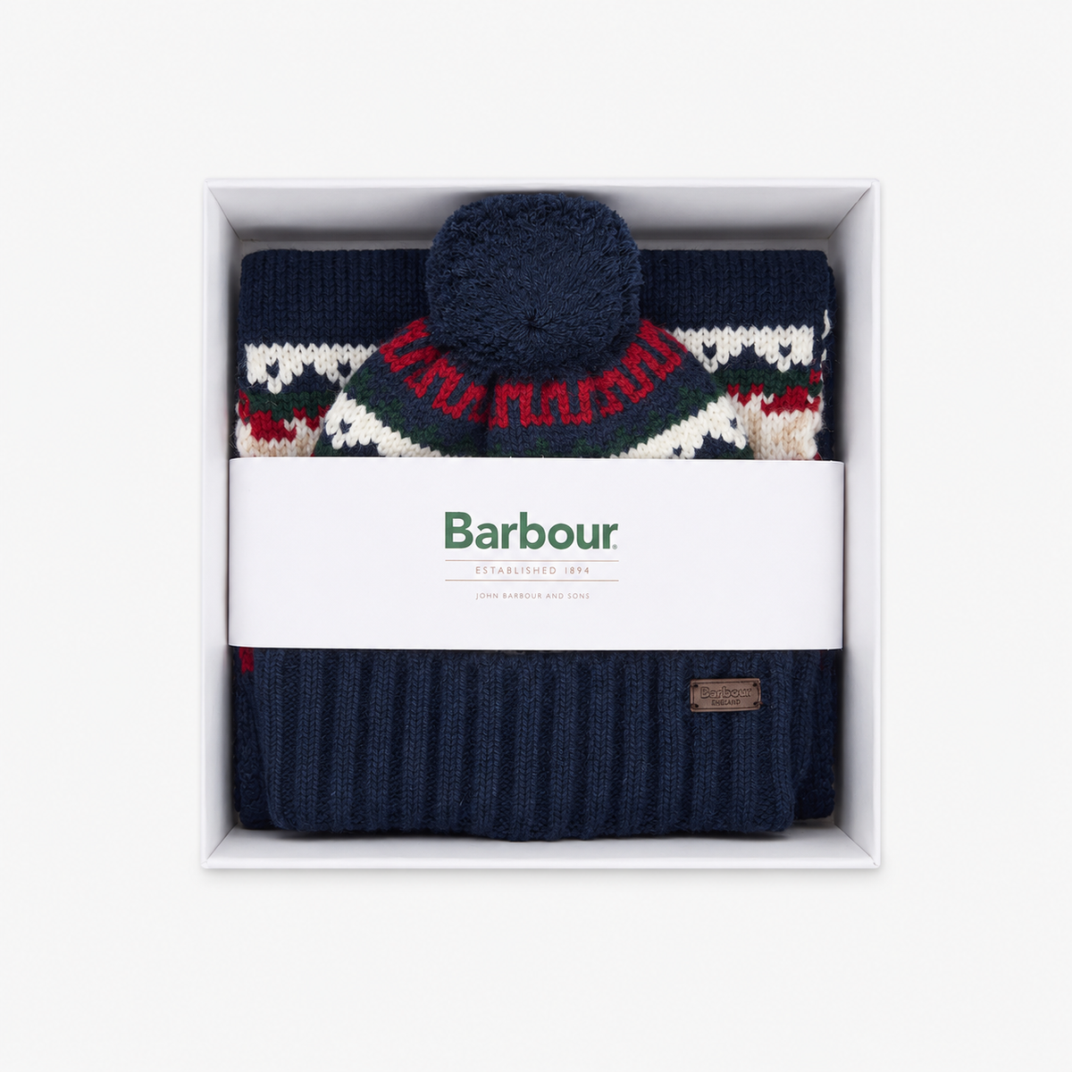 Barbour KANE KNITTED BEANIE & SCARF GIFT SET Mens Beanie Evergreen