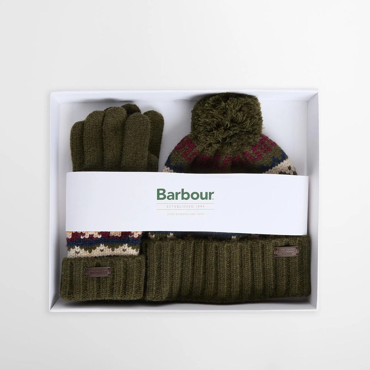 Barbour KANE KNITTED BEANIE & GLOVES GIFT SET Mens Beanie Dark Olive