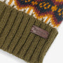 Barbour CASE FAIRISLE Mens Bobble Beanie Olive detail view showing Fairisle design and ribbed turnup hem.