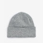 Barbour HEALEY Mens Beanie Light Grey Marl front view, knitted beanie with turnback hem edge.
