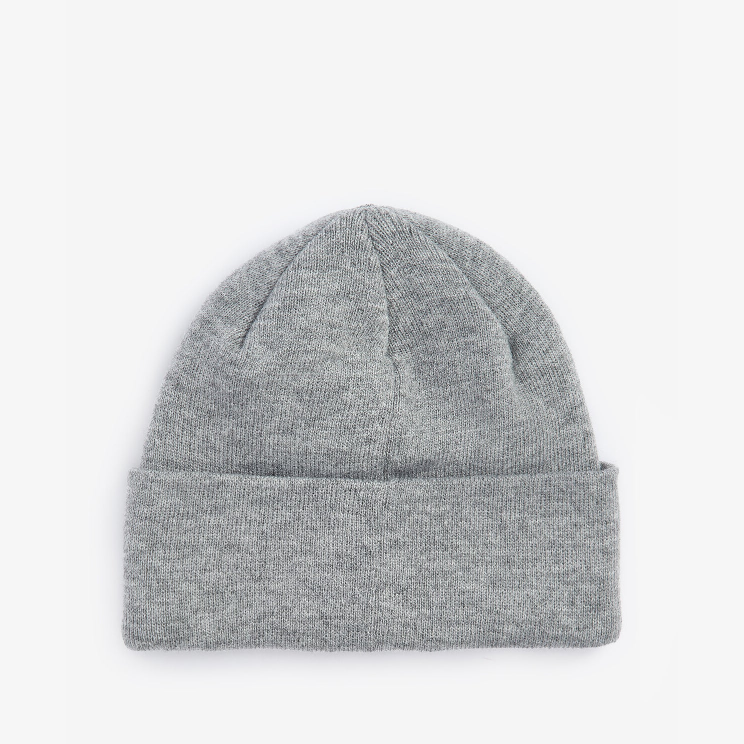Barbour HEALEY Mens Beanie Light Grey Marl front view, knitted beanie with turnback hem edge.