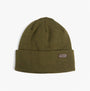 Barbour HEALEY Mens Beanie Olive front view showing knitted texture and turnback hem edge