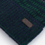 Barbour HARRAY Mens Beanie Green Loch detail view showing patterned design and logo-embossed leather badge.