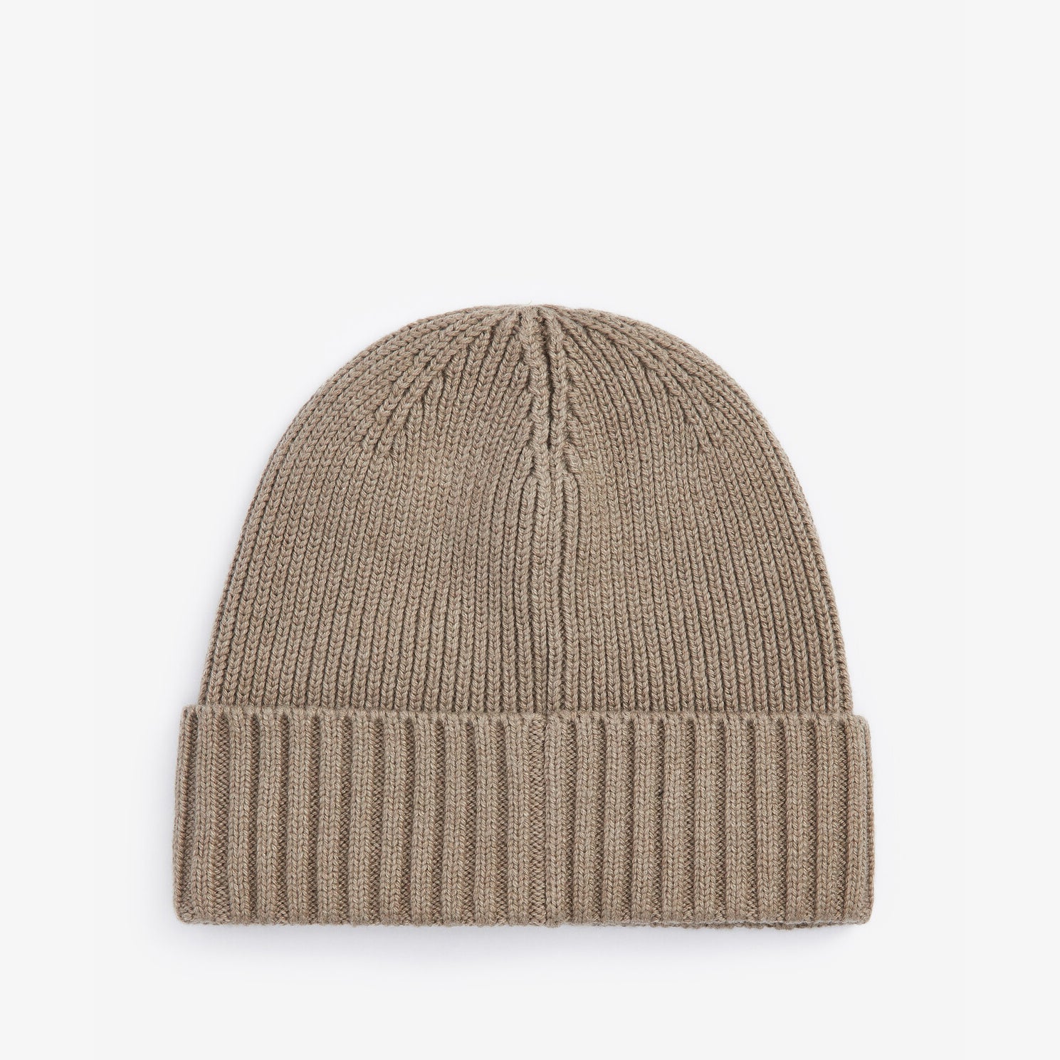 Barbour CHESTER Mens Beanie Brindle top view showcasing rib-knit design and turnup hem.