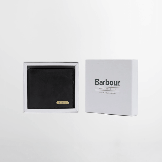 Barbour BRUNTON LEATHER Mens Wallet Black Deboss Tartan