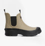 Barbour NIMBUS Mens Chelsea Wellies Washed Stone side view showcasing waterproof design and block heel.