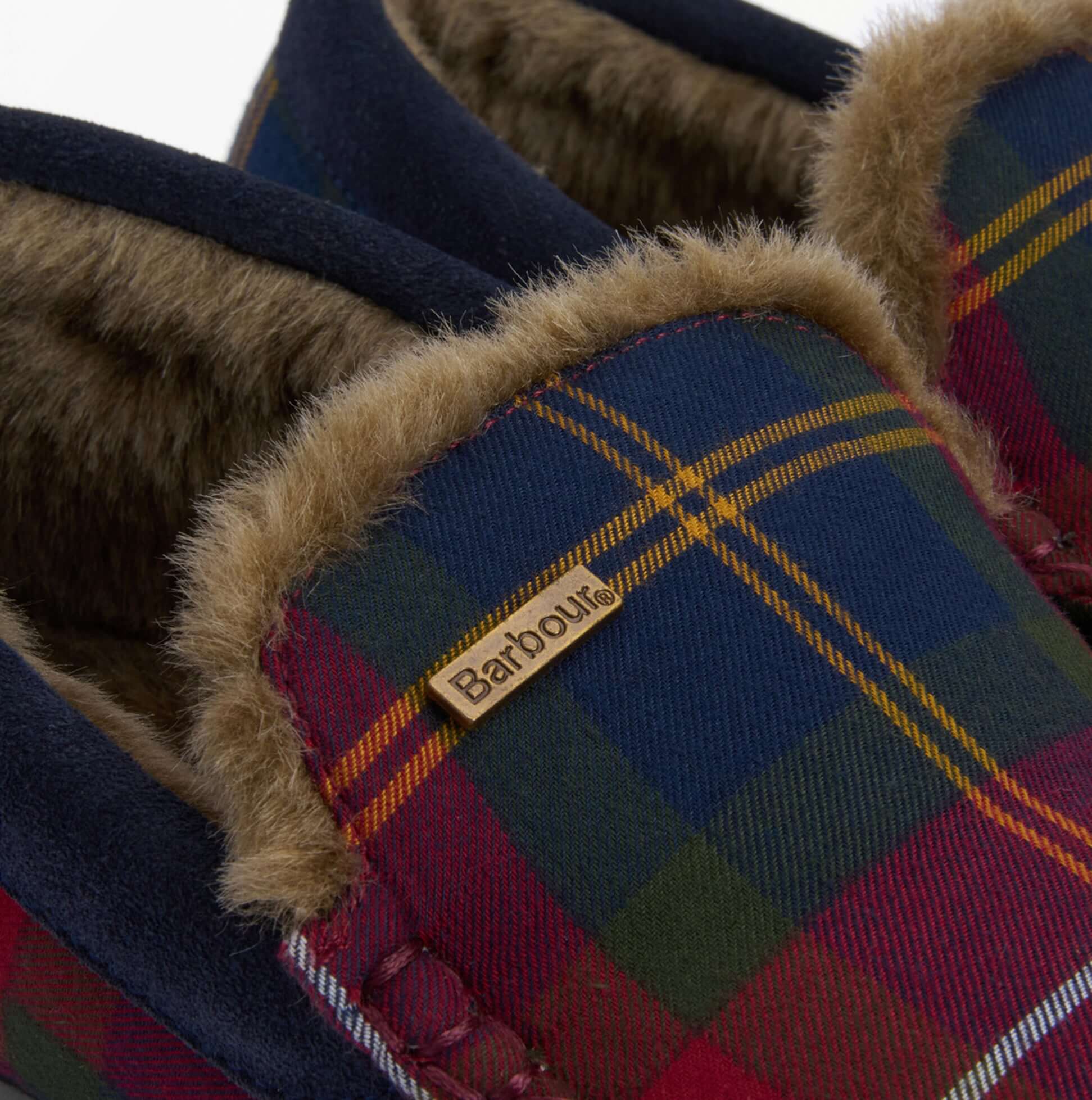 Barbour MONTY Mens Moccasin Slippers Winterberry Tartan