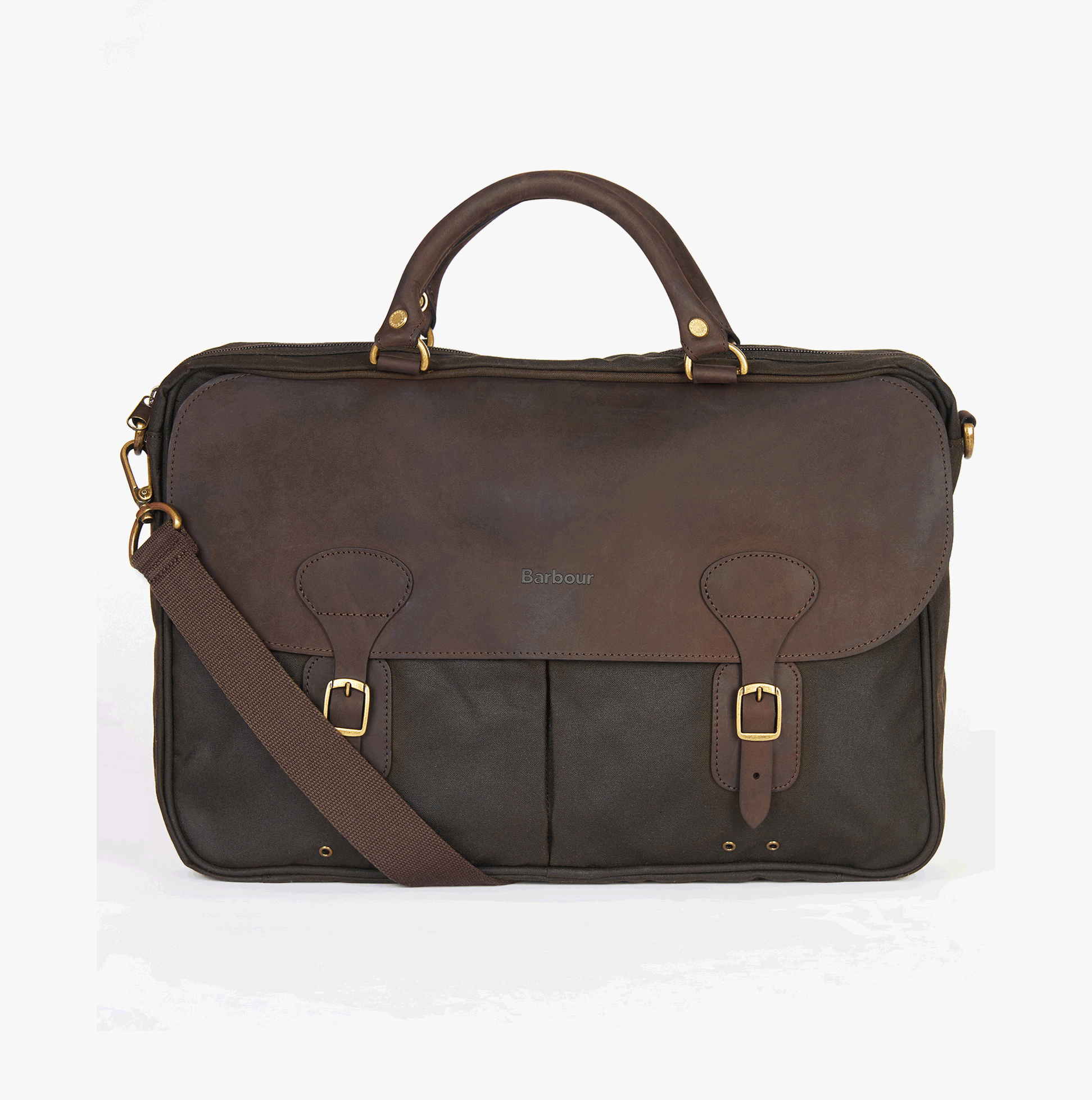 Barbour WAX LEATHER Unisex Adults Laptop Bag Olive