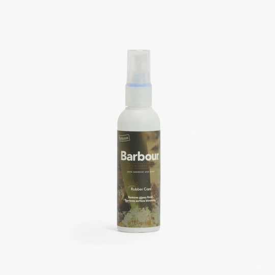 Barbour RUBBER FOOTWEAR BUFFING Spray front view, 100 ml bottle, ideal for maintaining rubber footwear.