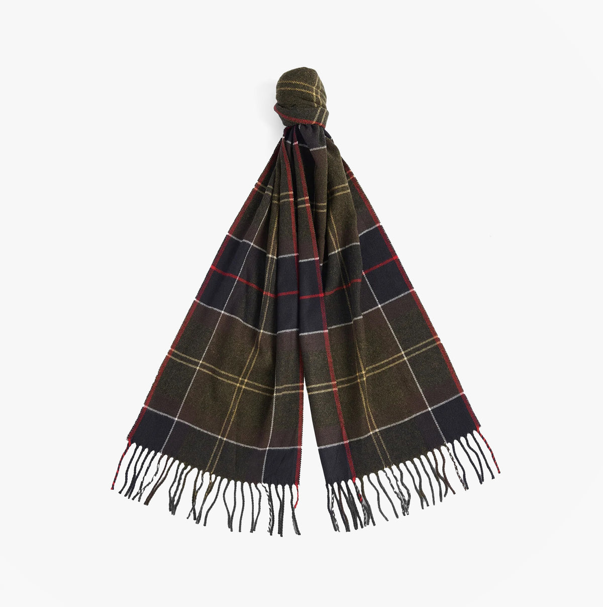 Barbour GALINGALE Unisex Adults Tartan Scarf Classic, front view, showcasing tartan pattern and tasselled hem.
