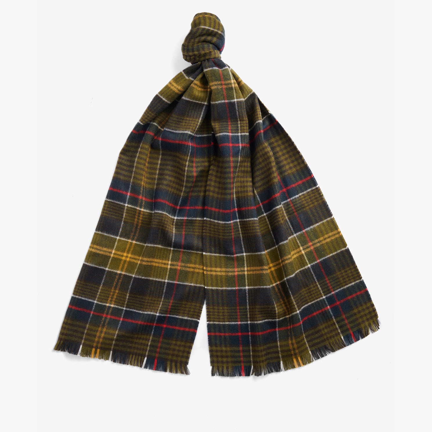 Barbour BROCKSTONE Scarf Unisex Adults Classic, top view showing plaid design in earthy tones.
