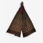 Barbour ASHTON Scarf Unisex Adults Army Green/Port, front view showcasing its gingham design and wool texture.