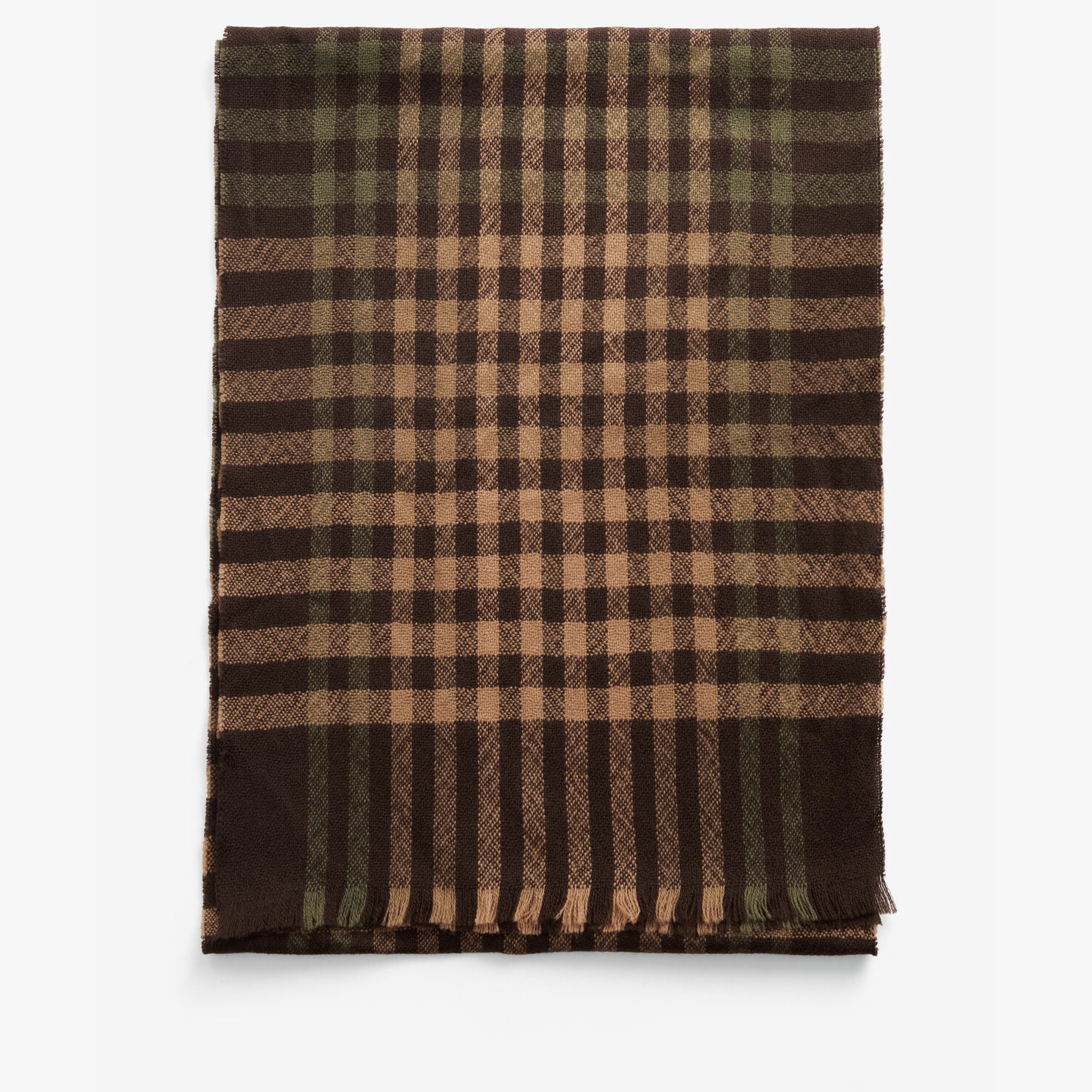 Barbour ASHTON Scarf Unisex Adults Army Green/Port front view showing gingham design and color patterns.