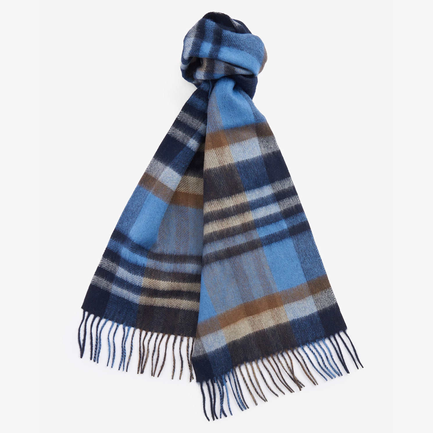 Barbour FIELD REVERSIBLE Scarf Unisex Adults Navy front view showcasing check design and wool material.
