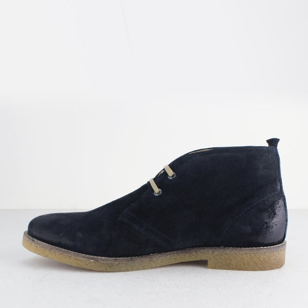 Base London PERRY Mens Burnished Suede Desert Boots Navy side view showing suede upper and lace-up closure.