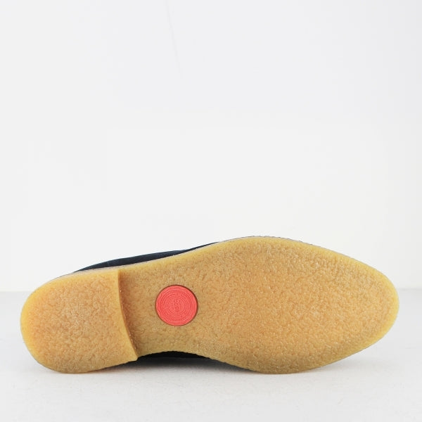 Base London PERRY Mens Burnished Suede Desert Boots Navy bottom view showing rubber sole and traction design.