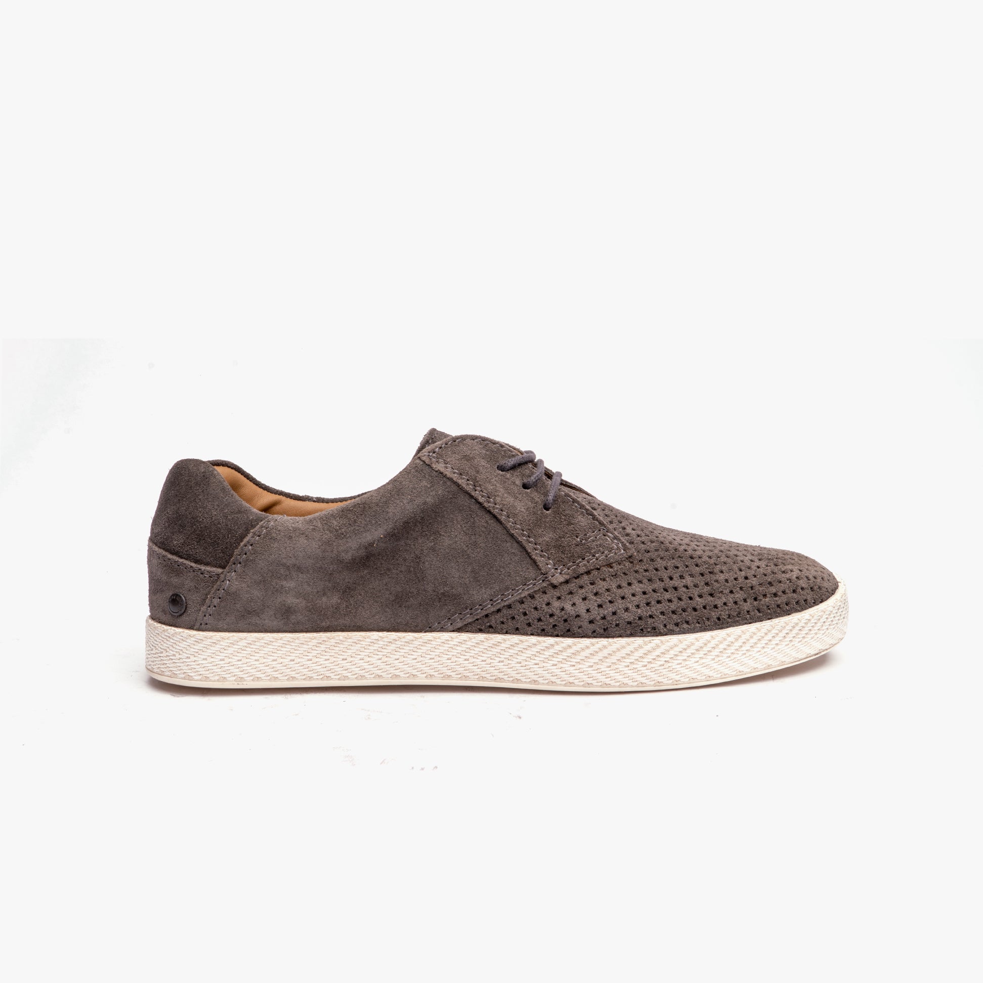 Base London KEEL Mens Perforated Suede Casual Shoes Grey
