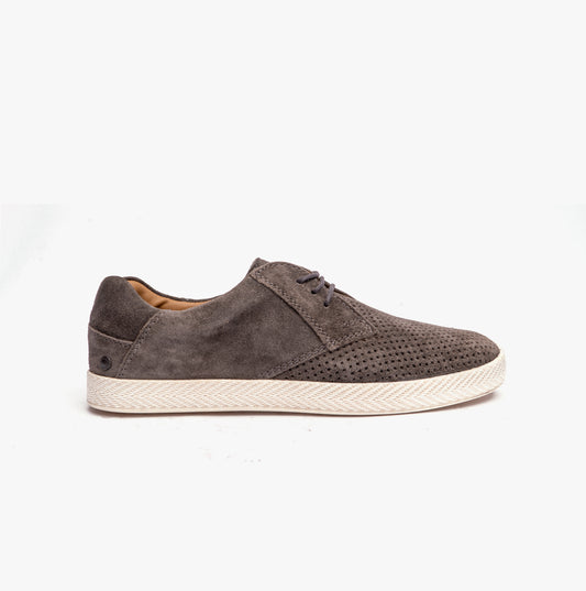 Base London KEEL Mens Perforated Suede Casual Shoes Grey