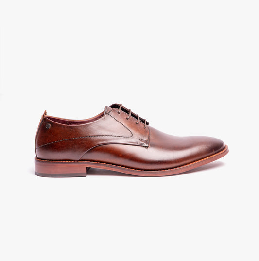 Base London SCRIPT Mens Leather Derby Shoes Brown