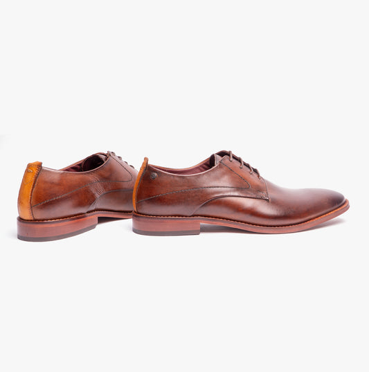 Base London SCRIPT Mens Leather Derby Shoes Brown