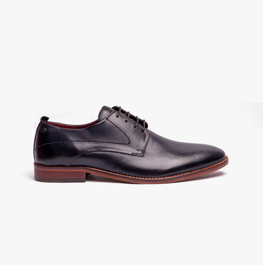 Base London SCRIPT Mens Leather Derby Shoes Navy