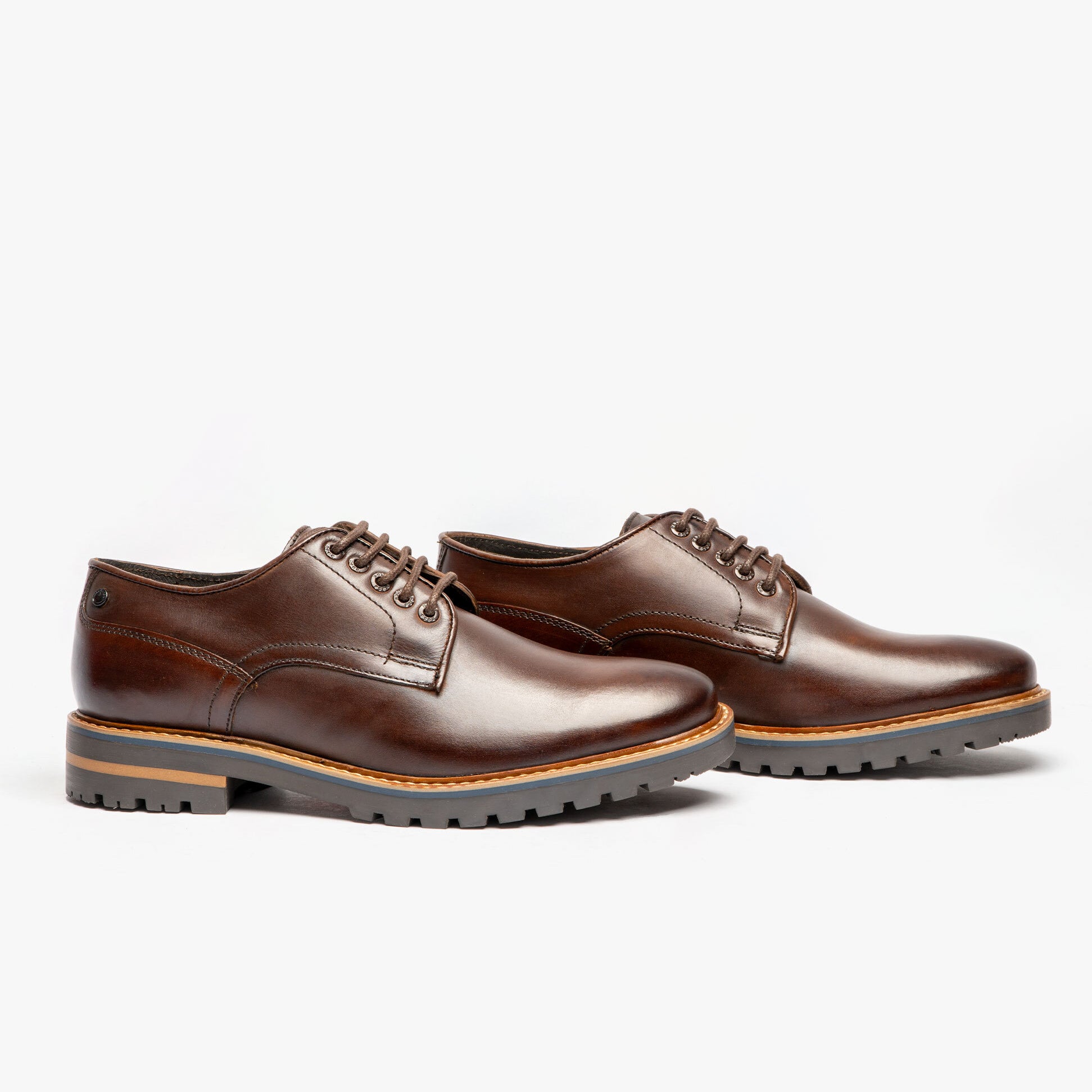 Base London HALSEY WASHED Mens Formal Lace Up Shoes Dark Brown