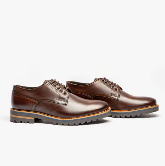 Base London HALSEY WASHED Mens Formal Lace Up Shoes Dark Brown