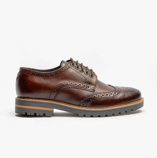 Base London GIBBS WASHED Mens Formal Lace Up Shoes Dark Brown