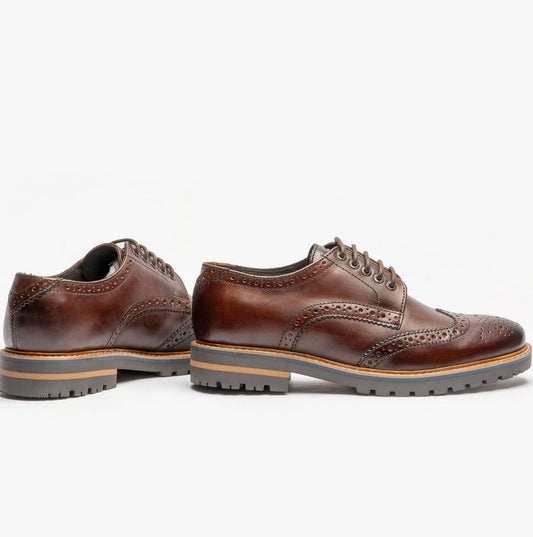 Base London GIBBS WASHED Mens Formal Lace Up Shoes Dark Brown