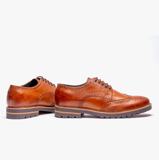 Base London GIBBS WASHED Mens Formal Lace Up Shoes Burnt Tan