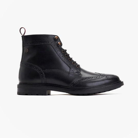 Base London DEALER Mens Boots Black side view showing leather upper, lace-up closure and block heel design.
