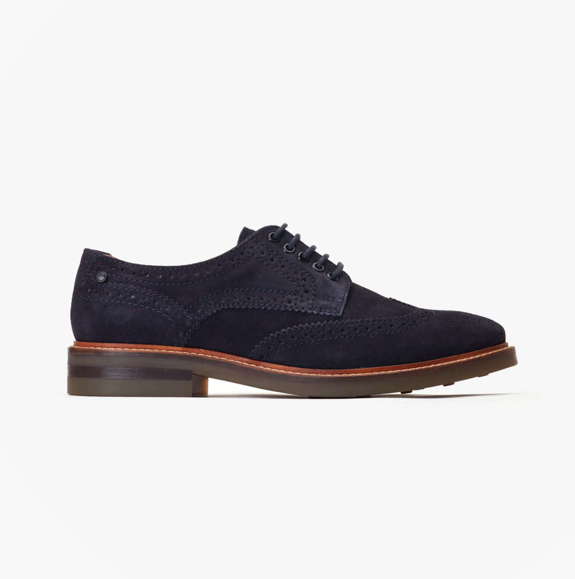 Base London HATFIELD Mens Shoes Navy side view showcasing suede upper and lace-up design.