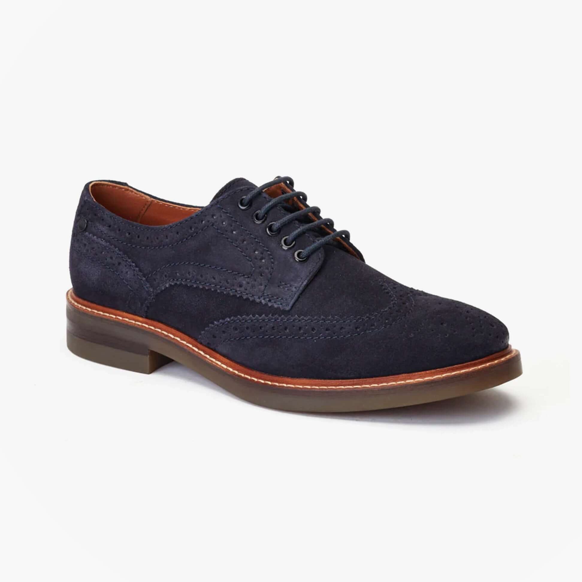 Base London HATFIELD Mens Shoes Navy side view in suede and leather with lace-up fastening
