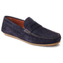 Base London COLLINS Mens Shoes Navy side view of loafers in leather and suede with slip-on design.