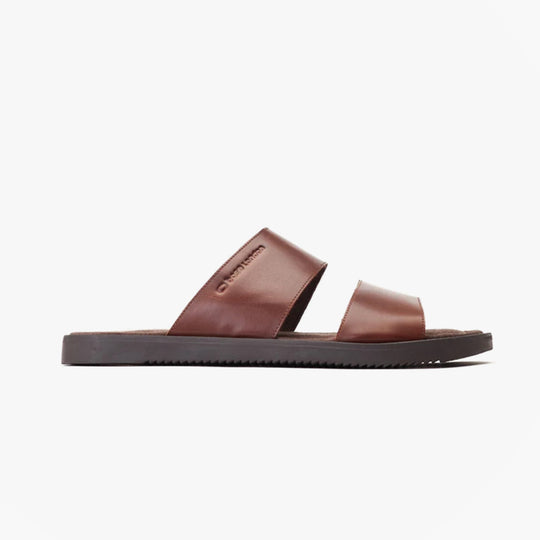 Base London MAVEN Mens Sandals Brown side view showcasing leather upper and rubber sole.