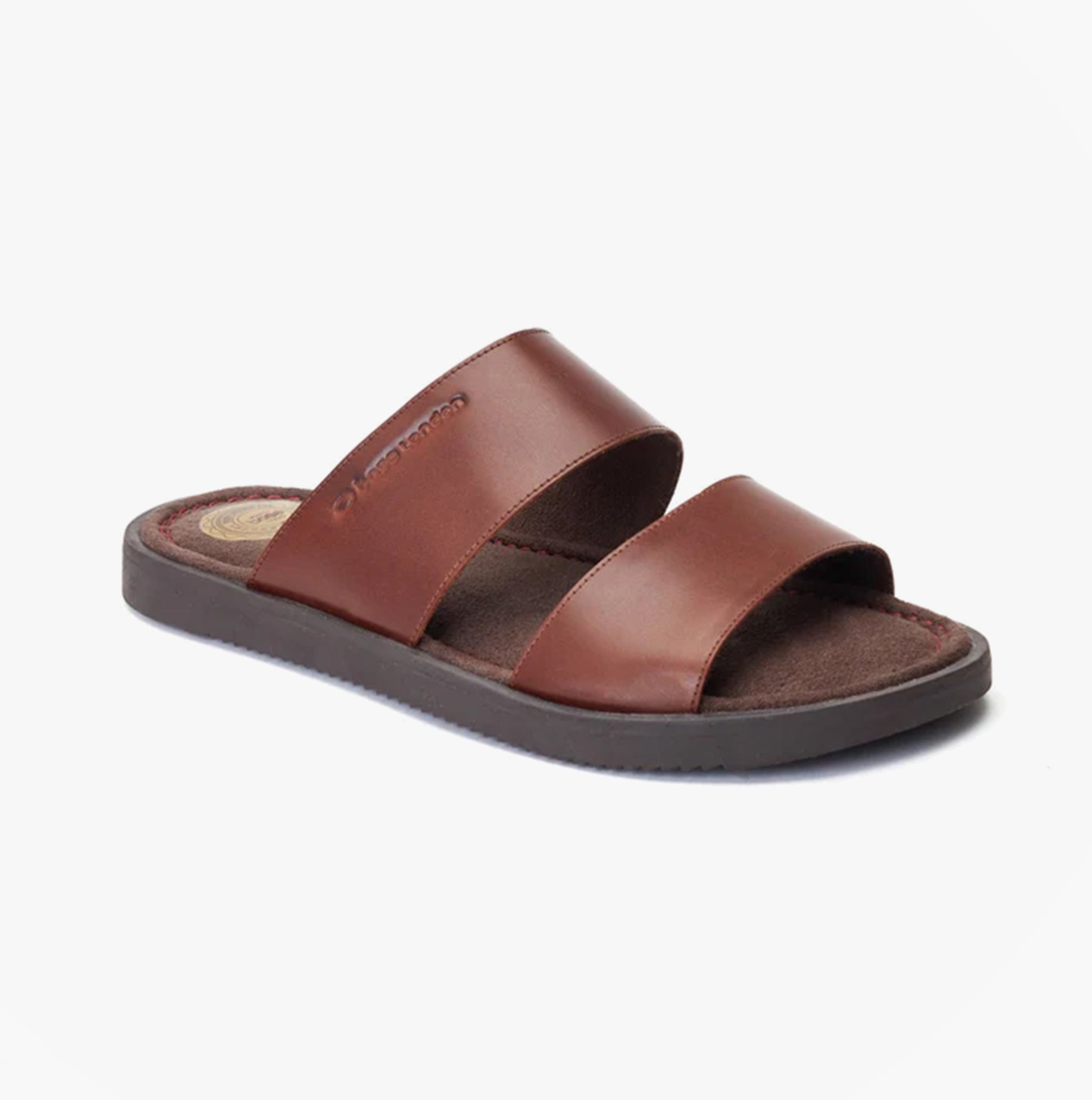 Base London MAVEN Mens Sandals Brown side view showing leather upper and rubber sole features.