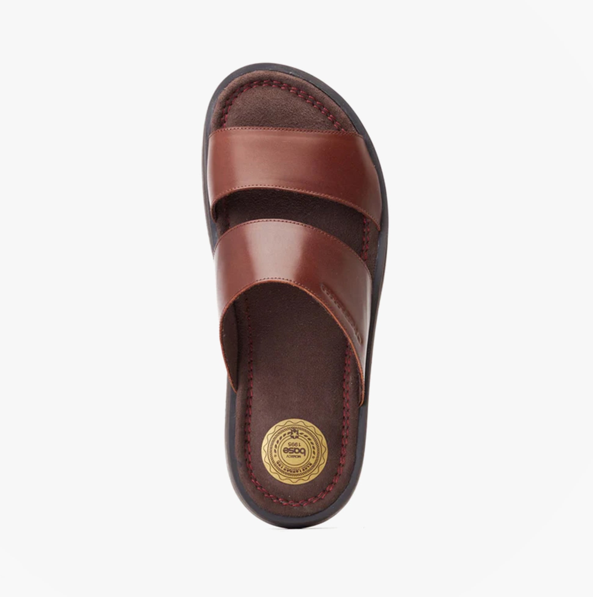 Base London MAVEN Mens Sandals Brown top view showcasing leather upper and slip-on design.