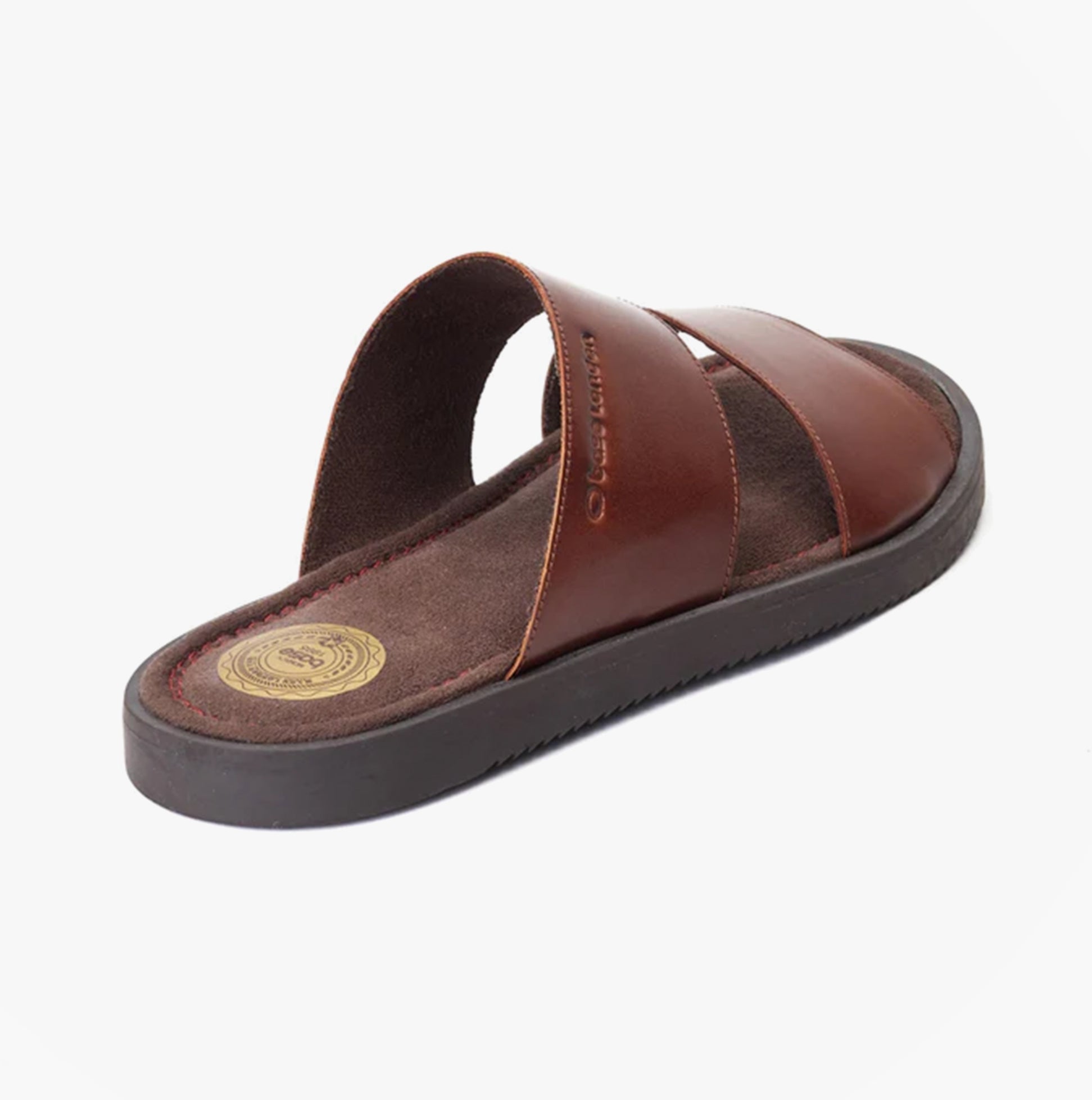 Base London MAVEN Mens Sandals Brown side view showcasing leather upper and slip-on design.