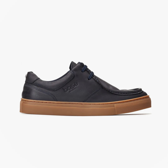 Base London DALSTON Mens Shoes Navy side view showing leather upper and lace-up closure with rubber sole.