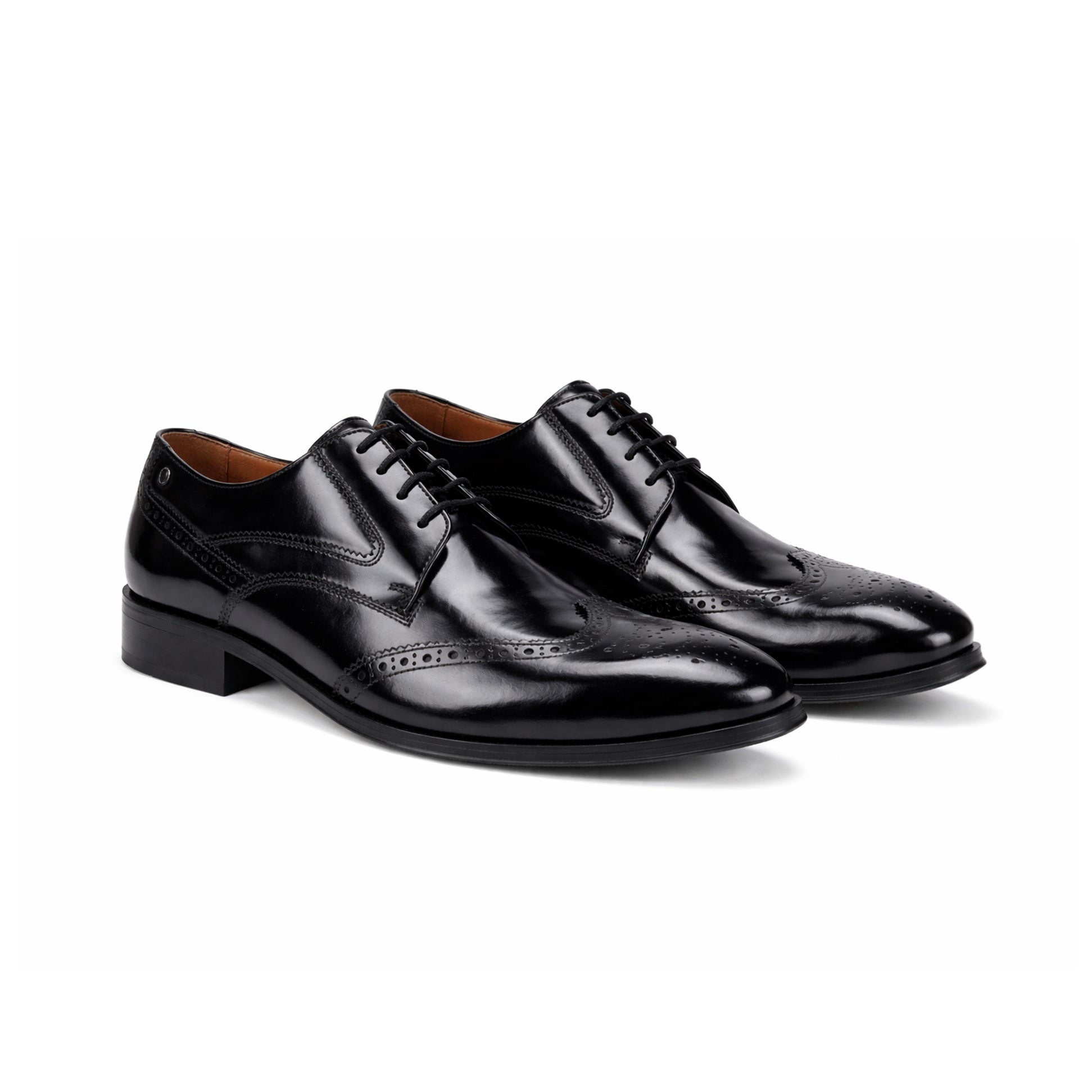 Base London STEEPLE Mens Derby Brogue Shoes Hi-Shine Black