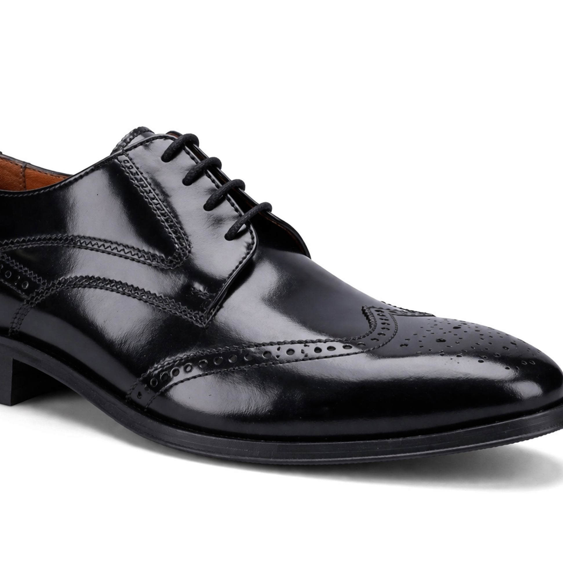 Base London STEEPLE Mens Derby Brogue Shoes Hi-Shine Black
