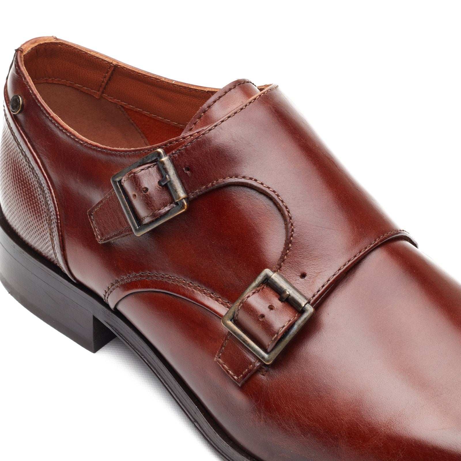Base London CLERIC Mens Monk Shoes Dark Tan