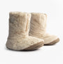 Bedroom Athletics MONROE Womens Faux Fur Boot Slippers Cream/Moonrock side view of cozy slipper boots with zipper.