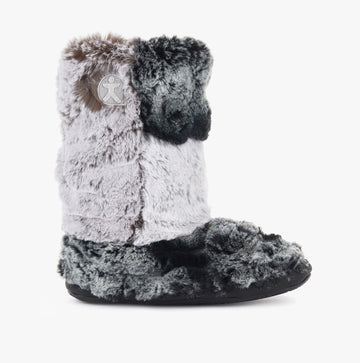 Bedroom Athletics FLORENCE Womens Faux Fur Boot Slippers Black Wolf