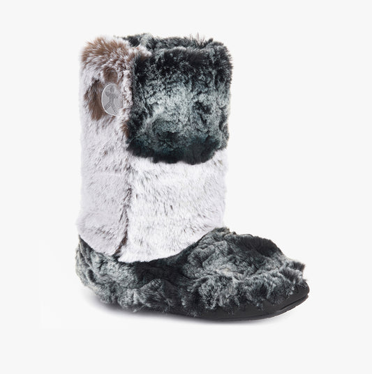 Bedroom Athletics FLORENCE Womens Faux Fur Boot Slippers Black Wolf