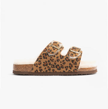 Bedroom Athletics MABEL Womens Suede Two Strap Slippers Leopard