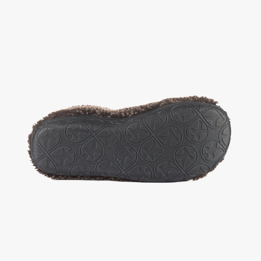 Bedroom Athletics GOSLING Mens Boot Slippers Washed Dark Chocolate bottom view showing detailed sole with traction pattern.