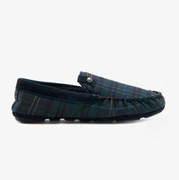 Bedroom Athletics BENEDICT Mens Woven Moccasin Slippers Navy Check